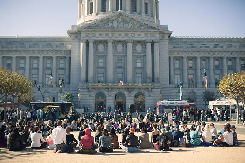 Peaceful Protest — meditation outside San Francisco City Hall